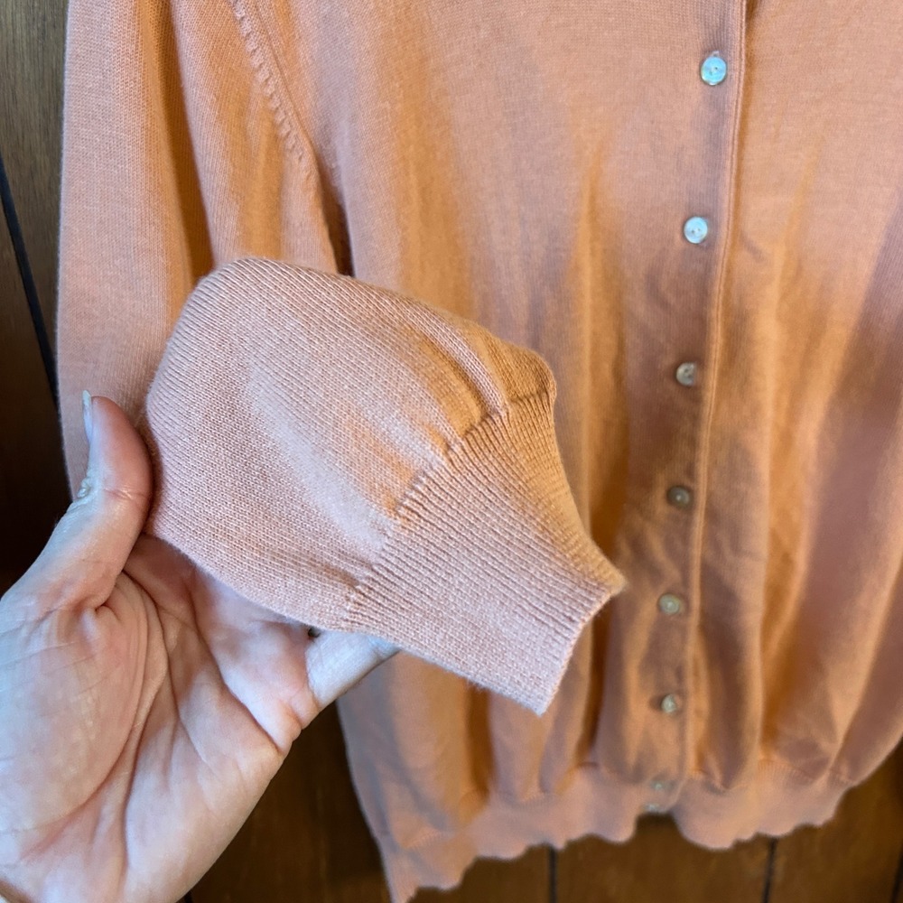 Vintage Casual Corner Cardigan Womens Large Peach Cotton Knit Button Up - Picture 5 of 7